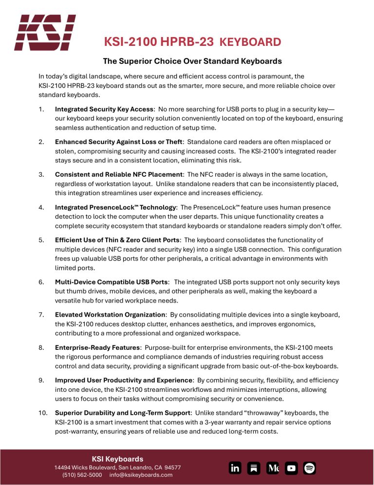KSI-2100 HPRB-23 Value Proposition